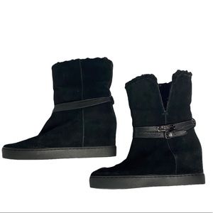 Women’s Coach Black Suede Shearling Norell Booties Size 7